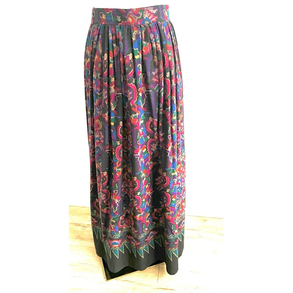 Vintage 90s Abstract Art Maxi Skirt – Custom Made, Multicoloured-gathered A-line - Picture 13 of 16